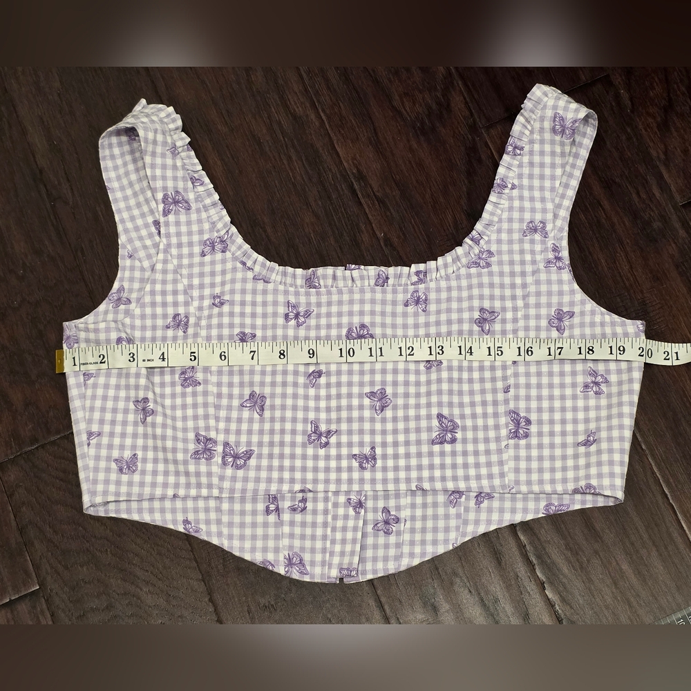 ELODIE Gingham Corset Cropped Top With Butterflis- Purple - XL - Picture 10 of 11